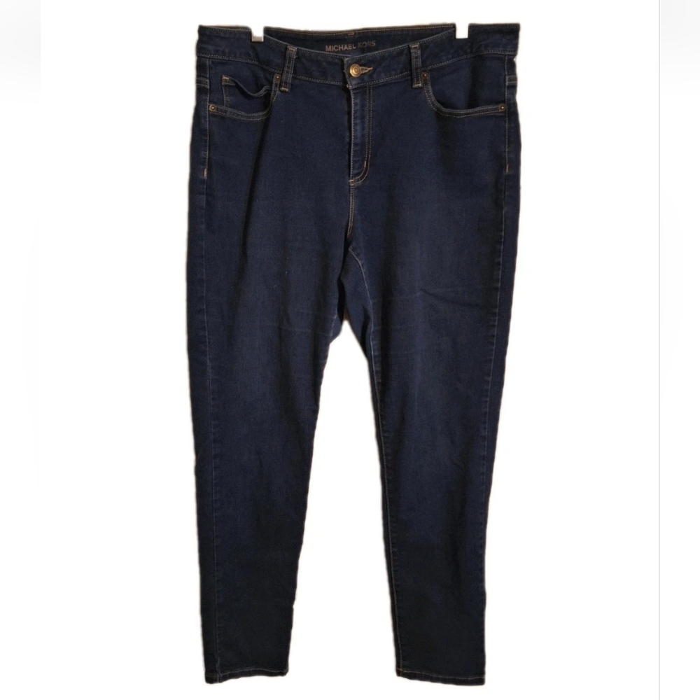 Michael Kors Izzy Skinny Jeans Size 14 Wide Blue Denim Stretch Pants